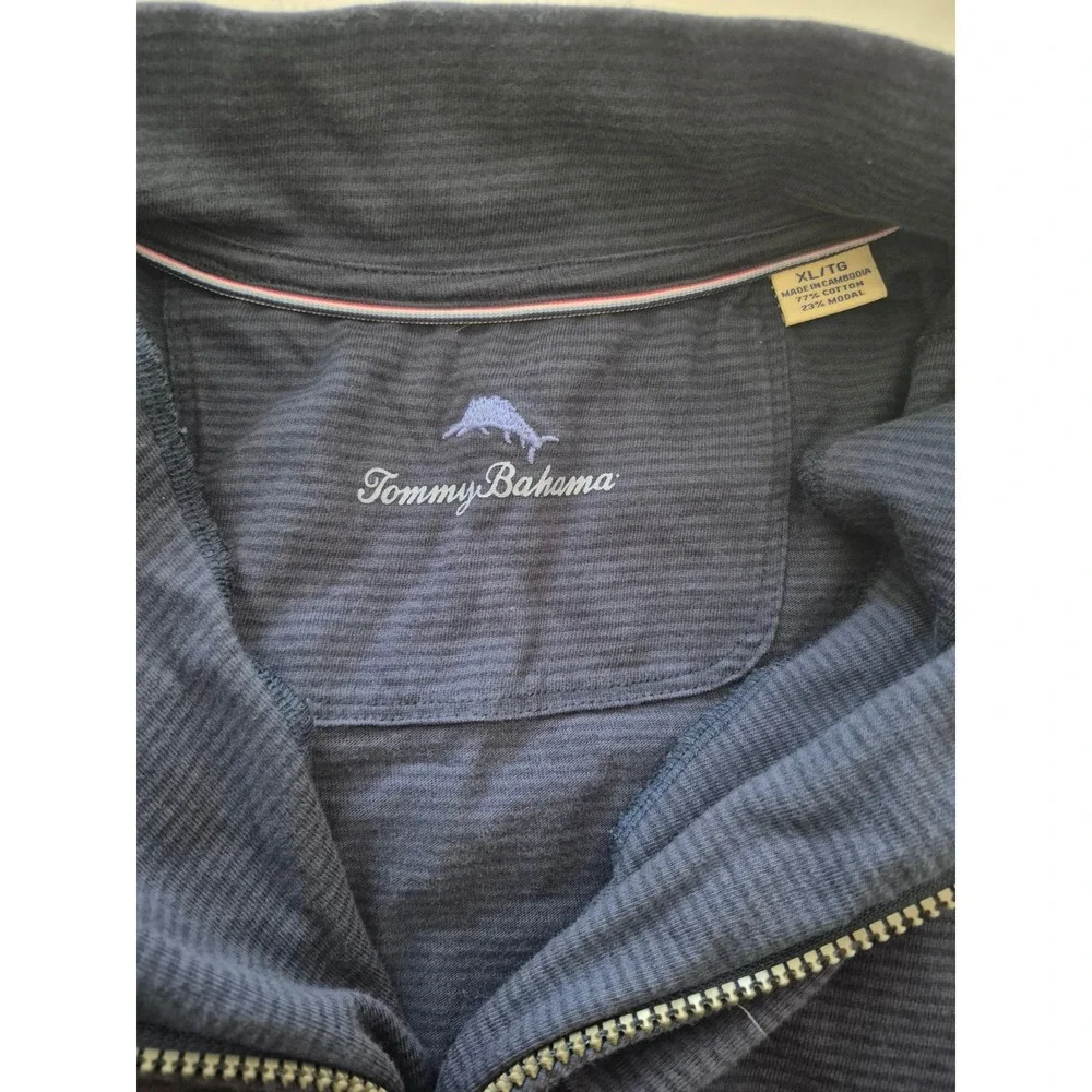 Tommy Bahama Mens XL Navy Blue Cotton Modal Ribbed Quarter Zip Pullover T216838